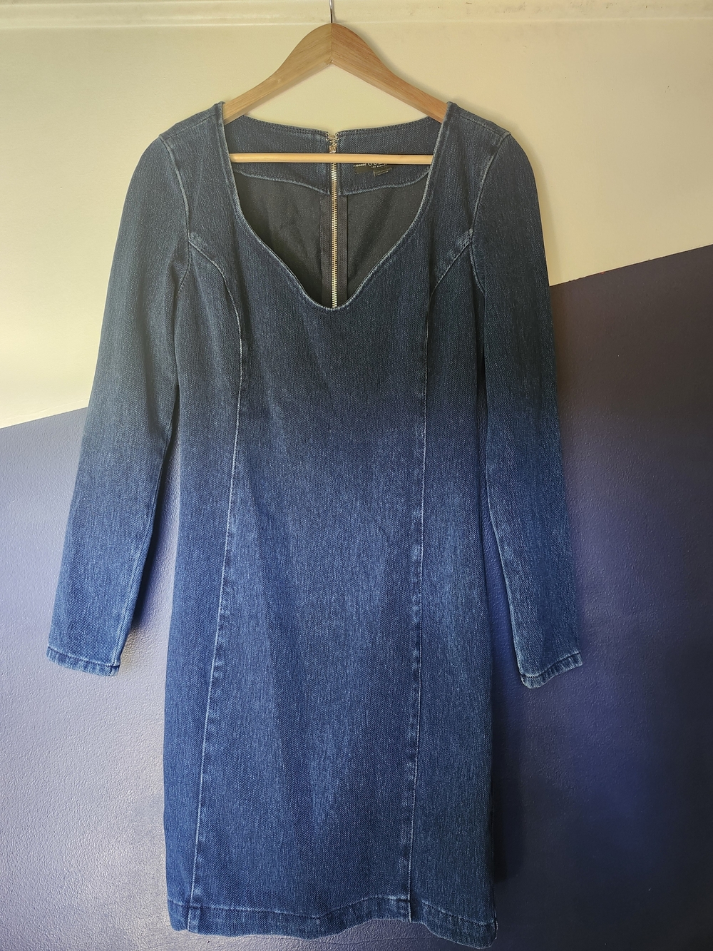 Guess Dark Blue Long Sleeve Denim Dress -Large (Stretch)